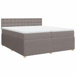Pat box spring cu saltea, gri taupe, 200×200 cm, textil