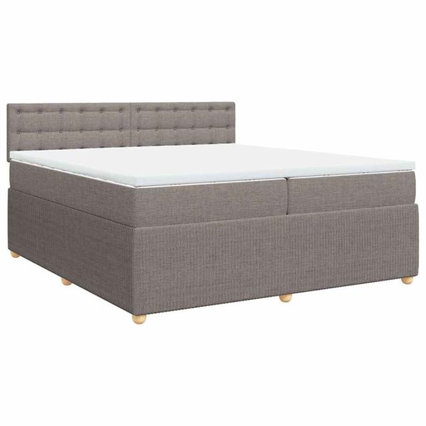 Pat box spring cu saltea, gri taupe, 200×200 cm, textil