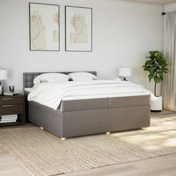 Pat box spring cu saltea, gri taupe, 200×200 cm, textil