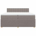 Pat box spring cu saltea, gri taupe, 200×200 cm, textil