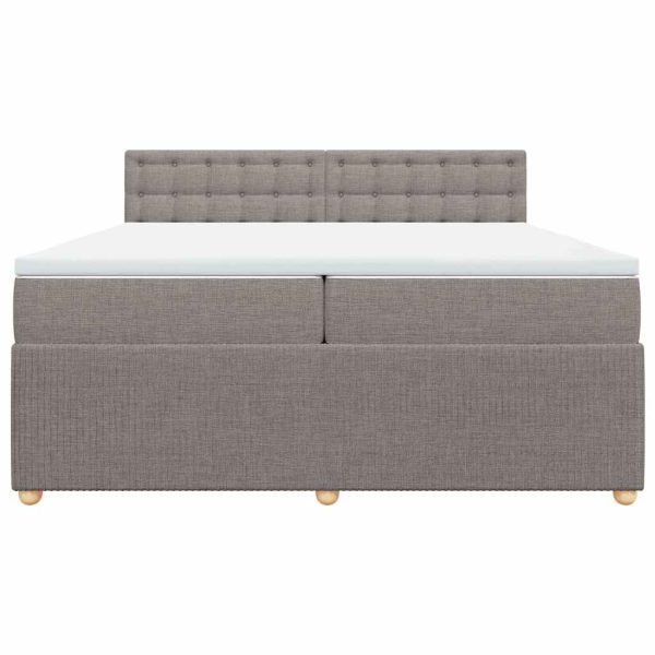 Pat box spring cu saltea, gri taupe, 200×200 cm, textil