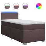 Pat box spring cu saltea, maro închis, 80×200 cm, textil