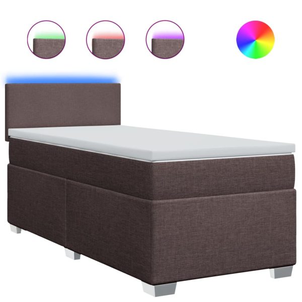 Pat box spring cu saltea, maro închis, 80×200 cm, textil