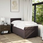 Pat box spring cu saltea, maro închis, 80×200 cm, textil