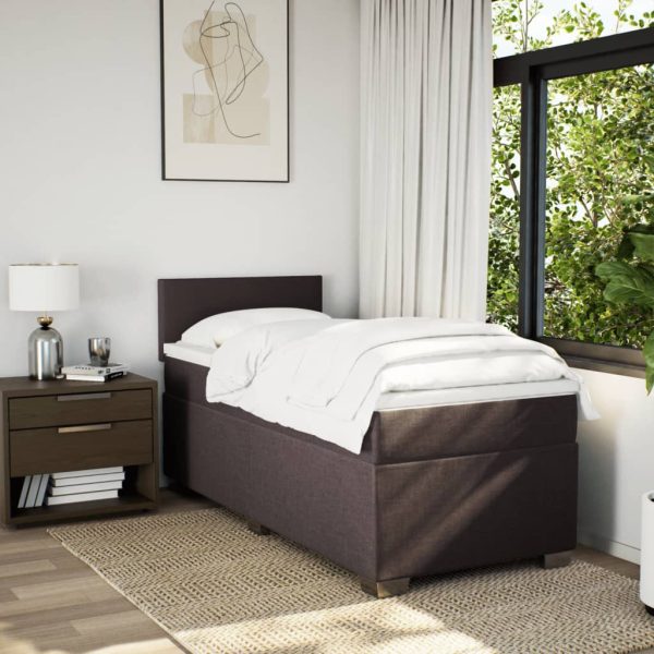 Pat box spring cu saltea, maro închis, 80×200 cm, textil