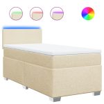 Pat box spring cu saltea, crem, 80×200 cm, textil