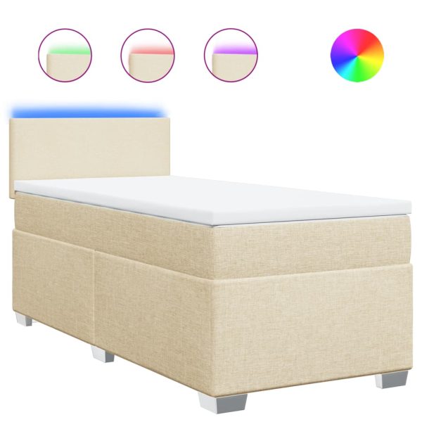 Pat box spring cu saltea, crem, 80×200 cm, textil