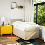 Pat box spring cu saltea, crem, 80×200 cm, textil