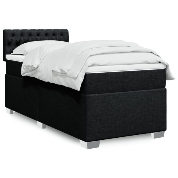 Pat box spring cu saltea, negru, 80×200 cm, textil