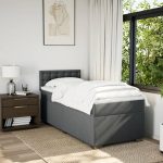 Pat box spring cu saltea, gri închis, 80×200 cm, textil