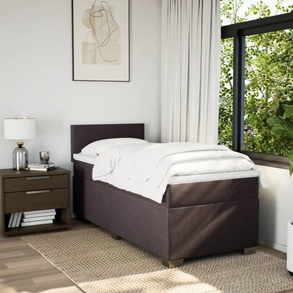 Pat box spring cu saltea, maro închis, 90×190 cm, textil