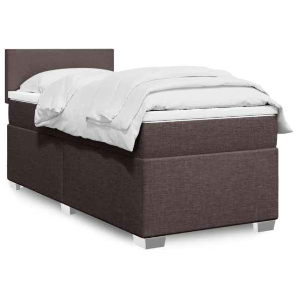 Pat box spring cu saltea, maro închis, 90×190 cm, textil