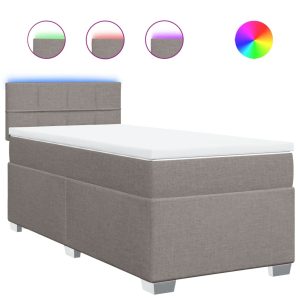 Pat box spring cu saltea, gri taupe, 90×190 cm, textil