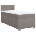 Pat box spring cu saltea, gri taupe, 90×190 cm, textil