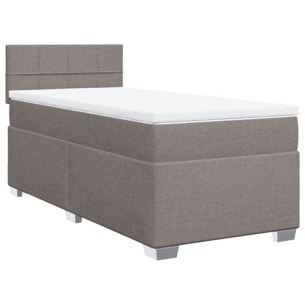 Pat box spring cu saltea, gri taupe, 90×190 cm, textil