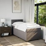 Pat box spring cu saltea, gri taupe, 90×190 cm, textil