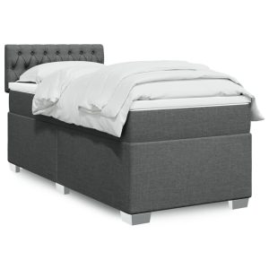 Pat box spring cu saltea, gri închis, 90×190 cm, textil