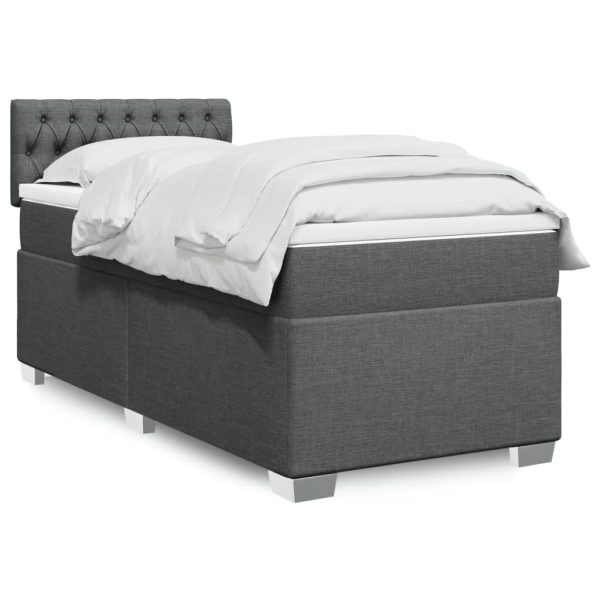 Pat box spring cu saltea, gri închis, 90×190 cm, textil
