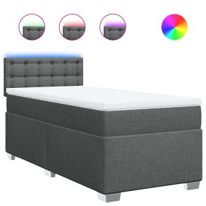 Pat box spring cu saltea, gri închis, 90×190 cm, textil