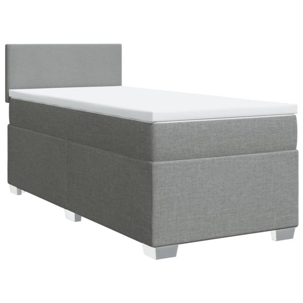 Pat box spring cu saltea, gri deschis, 90×200 cm, textil
