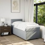 Pat box spring cu saltea, gri deschis, 90×200 cm, textil