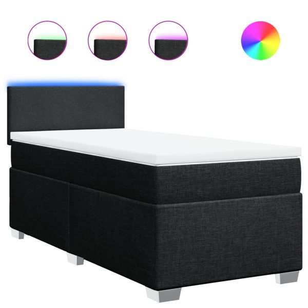 Pat box spring cu saltea, negru, 90×200 cm, textil