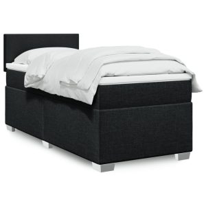 Pat box spring cu saltea, negru, 90×200 cm, textil