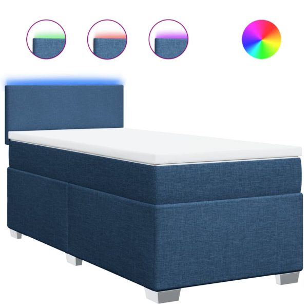Pat box spring cu saltea, albastru, 90×200 cm, textil