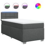 Pat box spring cu saltea, gri închis, 90×200 cm, textil