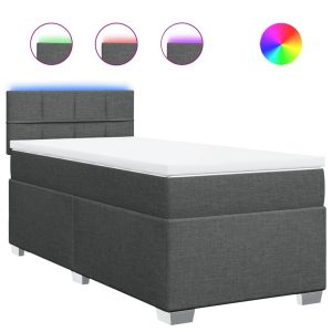 Pat box spring cu saltea, gri închis, 90×200 cm, textil
