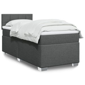 Pat box spring cu saltea, gri închis, 90×200 cm, textil