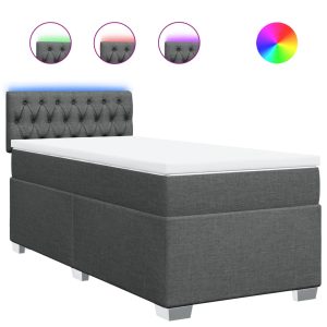 Pat box spring cu saltea, gri închis, 90×200 cm, textil