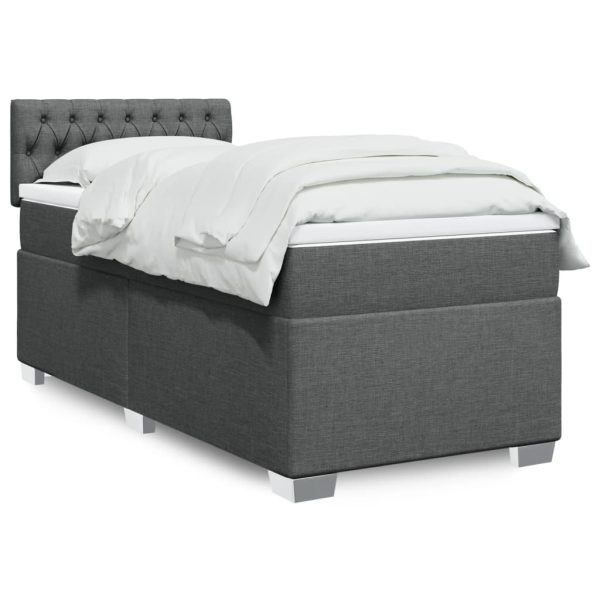 Pat box spring cu saltea, gri închis, 90×200 cm, textil