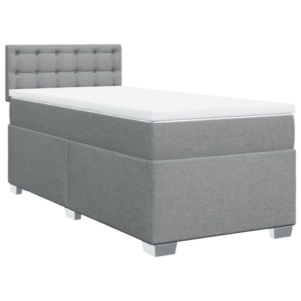Pat box spring cu saltea, gri deschis, 90×200 cm, textil