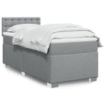 Pat box spring cu saltea, gri deschis, 90×200 cm, textil