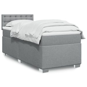 Pat box spring cu saltea, gri deschis, 90×200 cm, textil