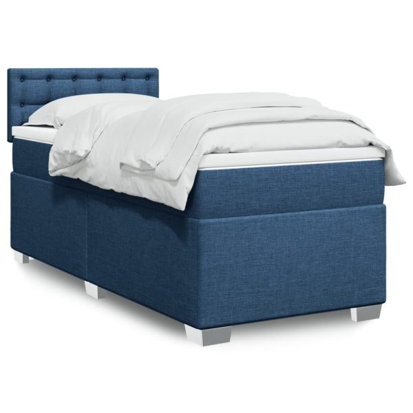 Pat box spring cu saltea, albastru, 90×200 cm, textil