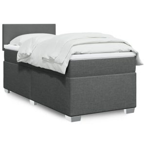 Pat box spring cu saltea, gri închis, 100×200 cm, textil