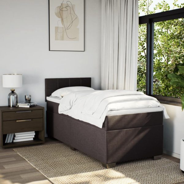 Pat box spring cu saltea, maro închis, 100×200 cm, textil