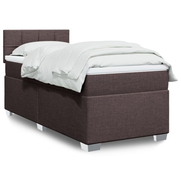 Pat box spring cu saltea, maro închis, 100×200 cm, textil