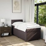 Pat box spring cu saltea, maro închis, 100×200 cm, textil