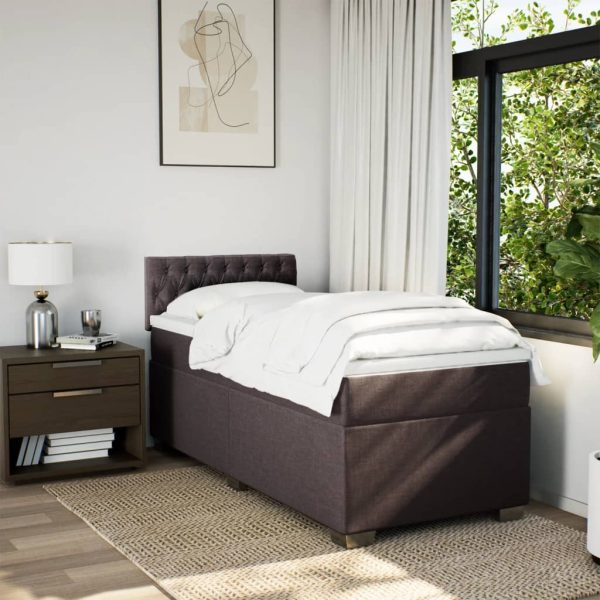 Pat box spring cu saltea, maro închis, 100×200 cm, textil