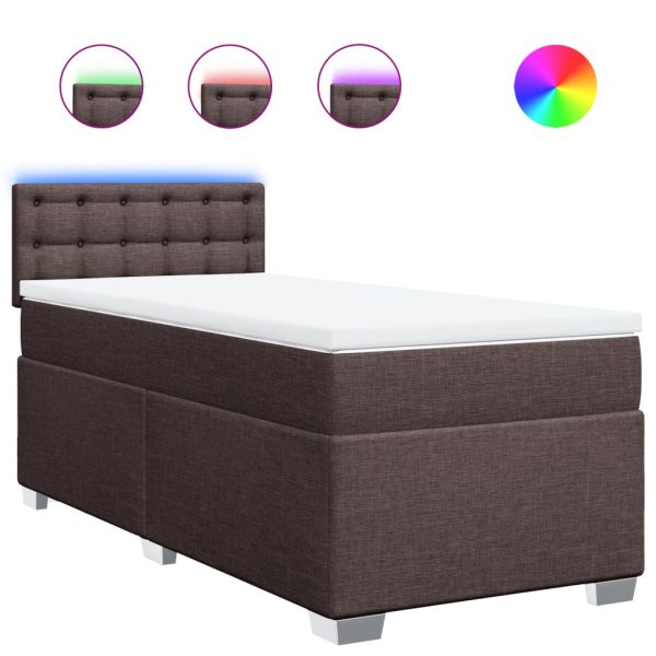 Pat box spring cu saltea, maro închis, 100×200 cm, textil