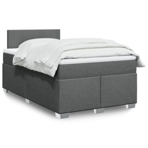 Pat box spring cu saltea, gri închis, 120×190 cm, textil