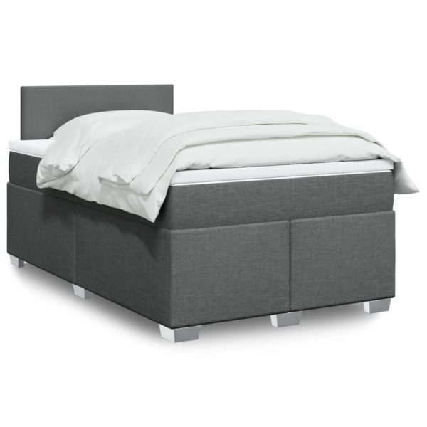 Pat box spring cu saltea, gri închis, 120×190 cm, textil