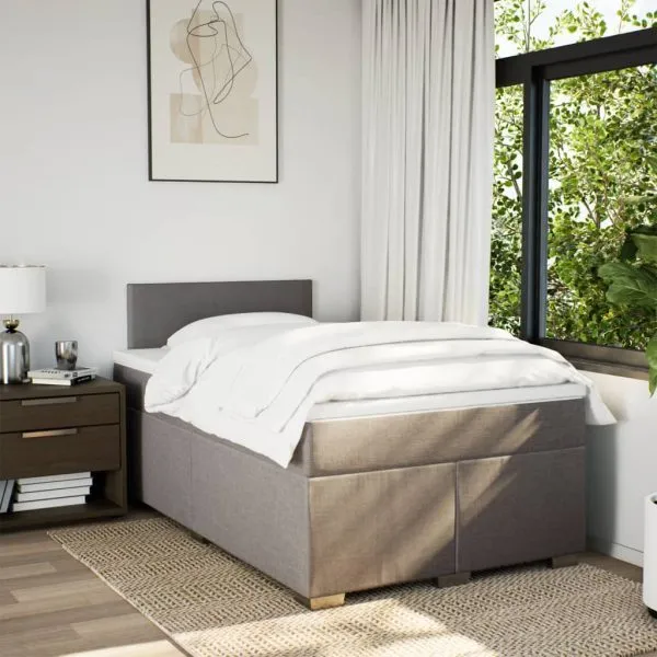 Pat box spring cu saltea, taupe, 120×190 cm material textil