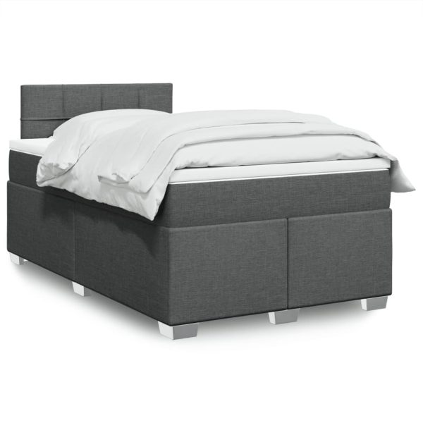 Pat box spring cu saltea, gri închis, 120×190 cm, textil