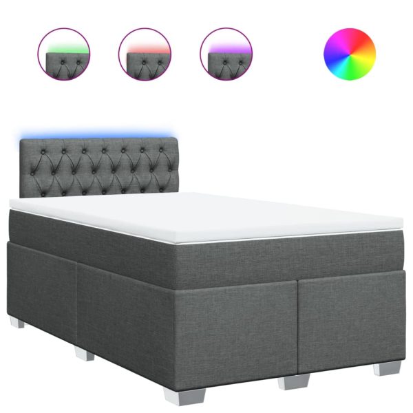 Pat box spring cu saltea, gri închis, 120×190 cm, textil