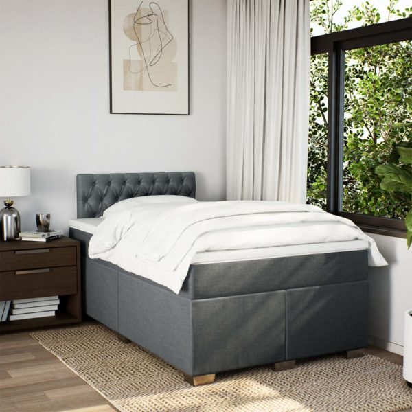 Pat box spring cu saltea, gri închis, 120×190 cm, textil