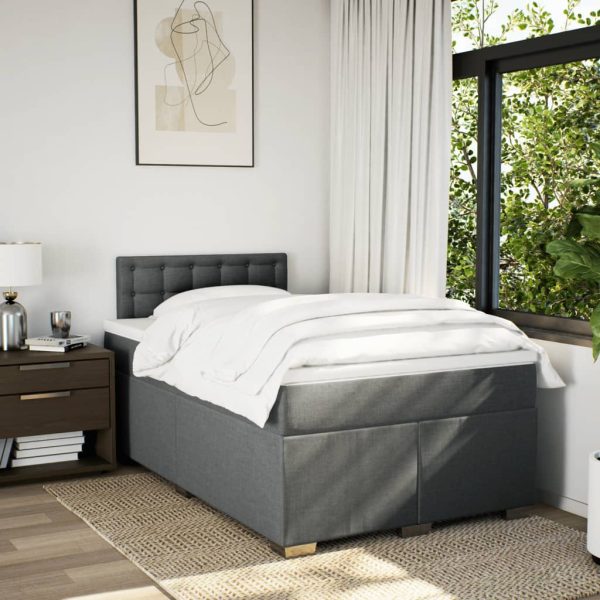 Pat box spring cu saltea, gri închis, 120×190 cm, textil
